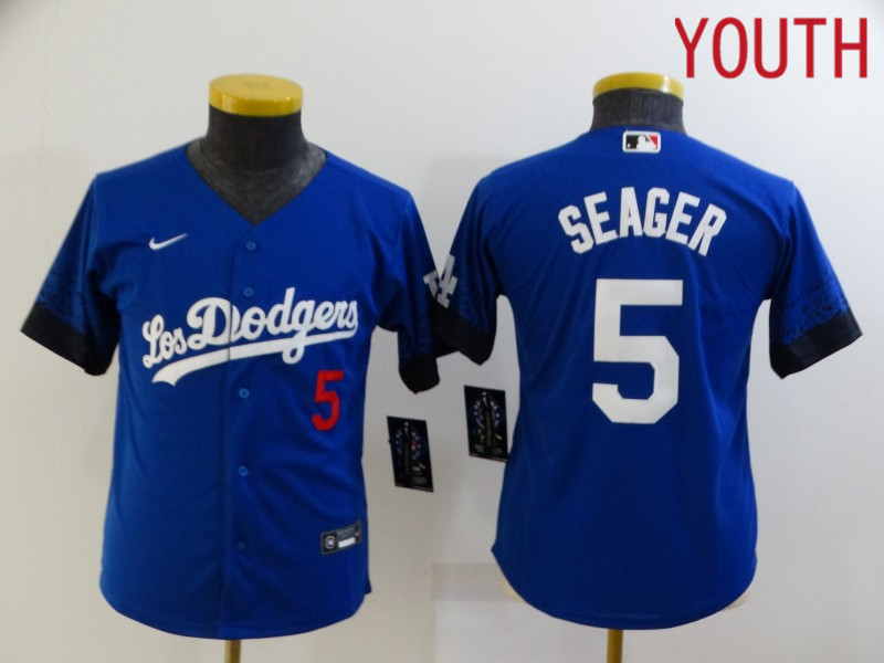 Youth Los Angeles Dodgers #5 Seager Blue City Edition Nike 2021 MLB Jersey